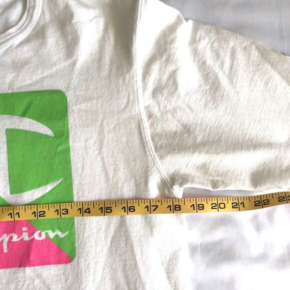Champion Men T-Shirt Size Medium White Logo Graphic Neon Short Sleeve Cotton EUC - Picture 7 of 8